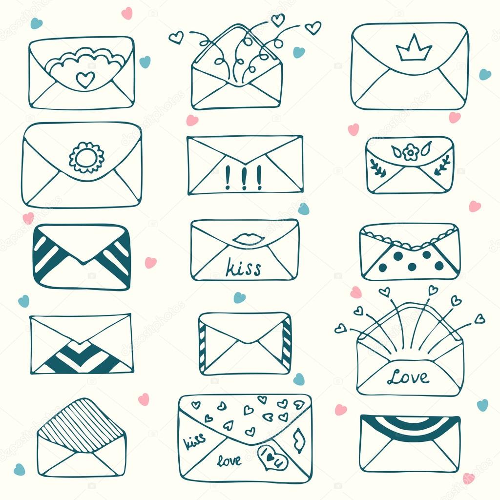 Sketch style mail, message or envelope. Hand drawn