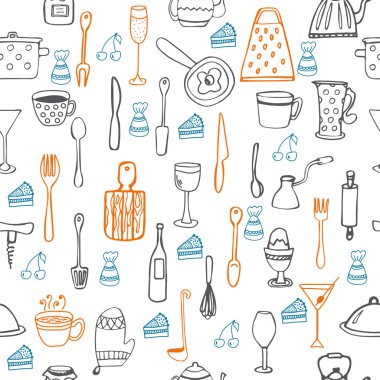 Mutfak aletleri ile şirin seamless modeli