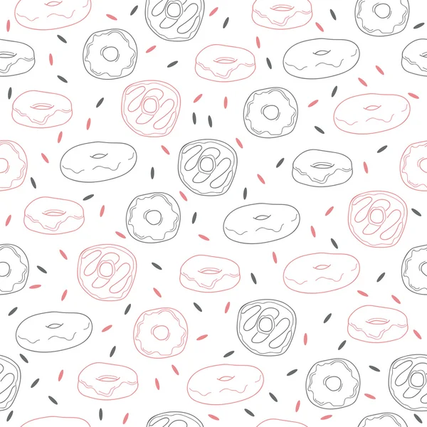Mignon motif sans couture dessiné à la main avec des beignets — Image vectorielle