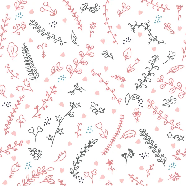 Mignon motif floral sans couture avec des cœurs — Image vectorielle