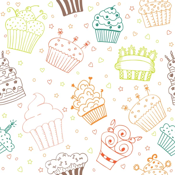 Seamless pattern with hand drawn cupcakes — Stock Vector