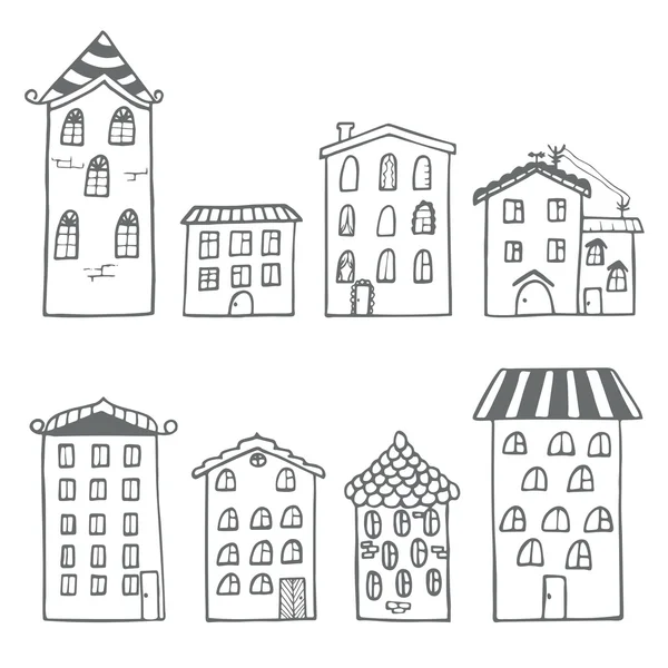 Conjunto de casas em estilo doodle — Vetor de Stock