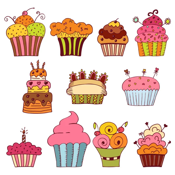 stock vector Vector set of delicious cupcakes