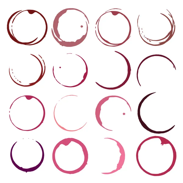 Vector set of wine stains. Red wine stain circles — Stock Vector