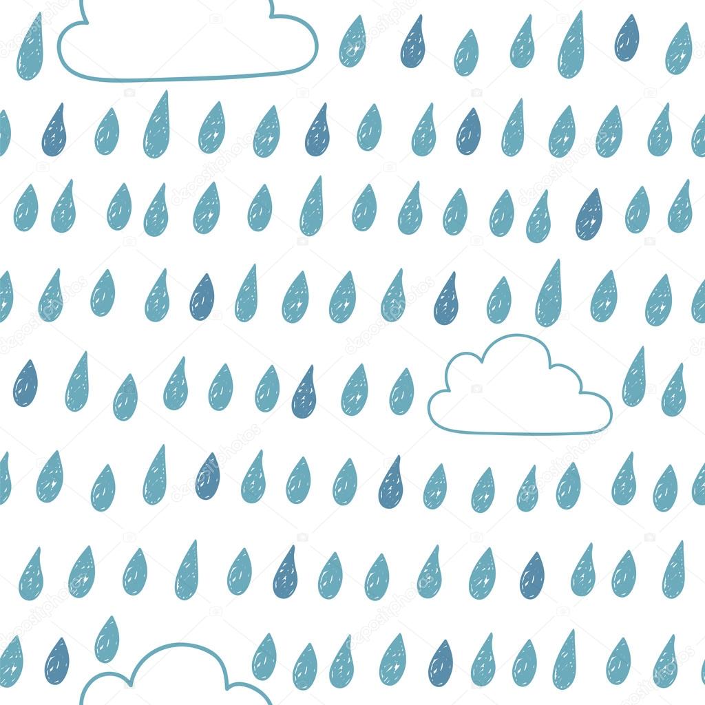 Cute seamless pattern with clouds and raindrops