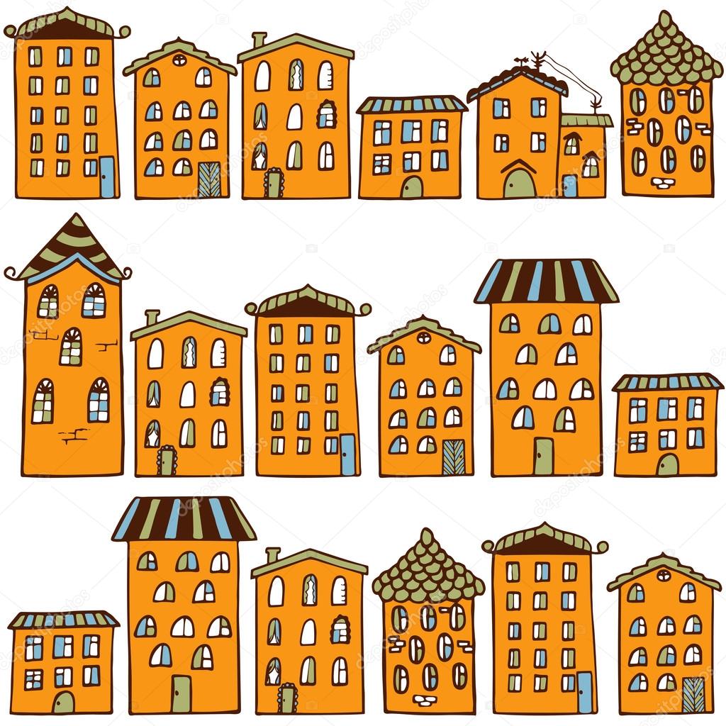 Cute seamless pattern with houses. Home sweet home