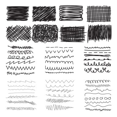 Elle çizilmiş dizi doodle afiş, felç ve mürekkep doku