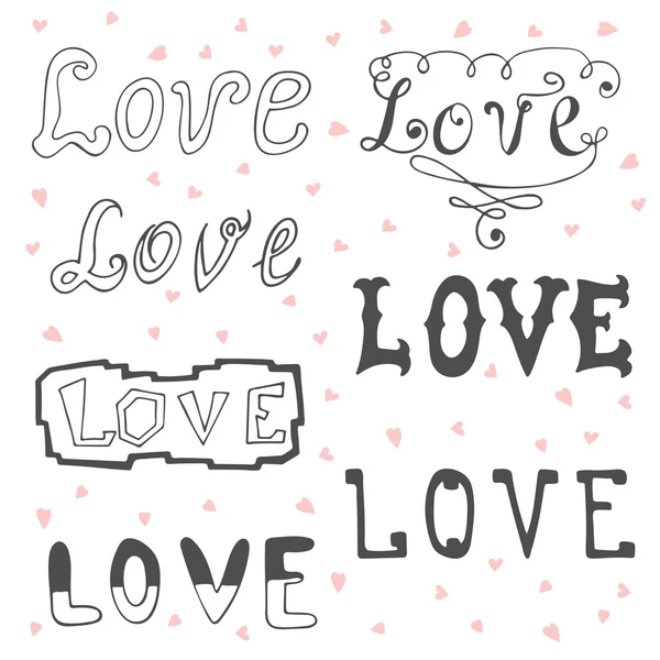 Miłości. Elementy Typografia Valentine's day. Doodle szkicowy projekt — Wektor stockowy