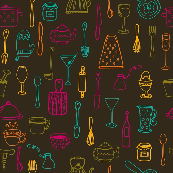Herramientas de cocina. Fondo de cocina sin costuras — Archivo Imágenes Vectoriales