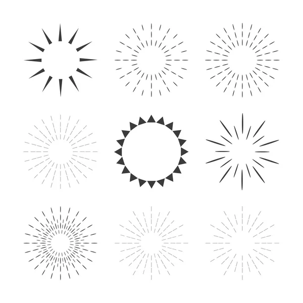 Set of sparkles and starbursts with rays. Design elements — Stock Vector