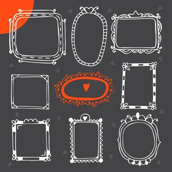 Vintage photo frames. Set of hand drawn vector design elements — Stock Vector