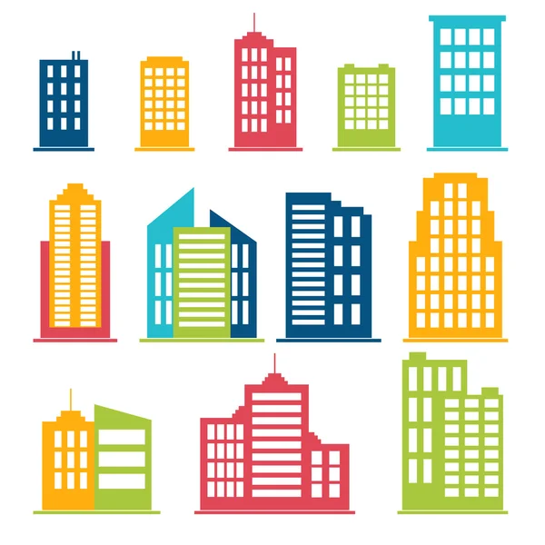 Building icons set in color — Stock Vector