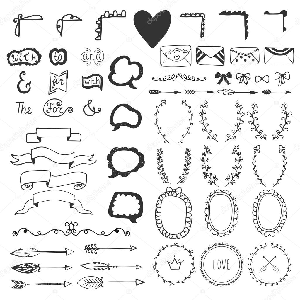 Hand drawn vintage romantic elements. Hand-sketched elements - f