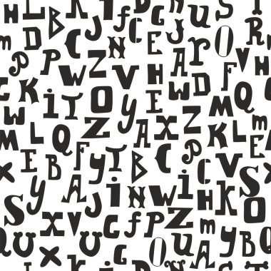 Seamless pattern with black letters on white background. Hand dr
