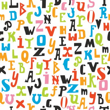 Seamless pattern with colored letters on white background. Hand 