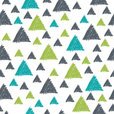 Seamless pattern with hand drawn green and grey triangles. Seaml