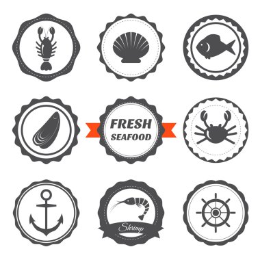 Set of seafood labels. Seafood logos and design elements