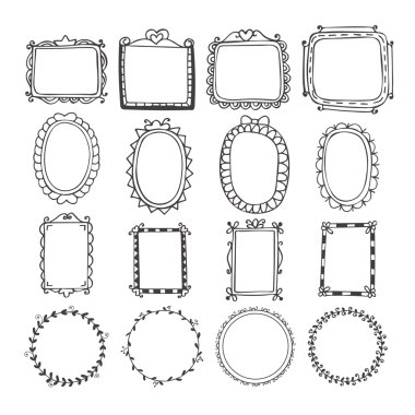 Vintage hand drawn frames in vector. Doodle set of design elemen