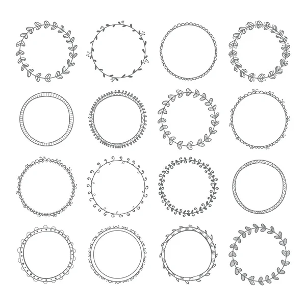 Romantic collection with hand drawn circle frames. Set for invit — Stock vektor