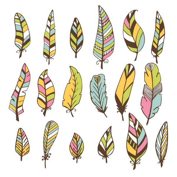 Set of hand drawn feathers. Vector doodles design elements — Διανυσματικό Αρχείο