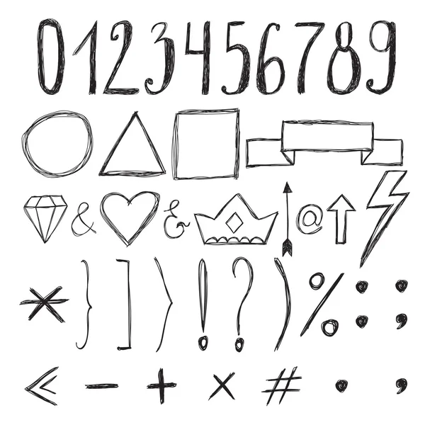 Sketch design elements. Numbers. Set of hand drawn graphic signs — Stock vektor