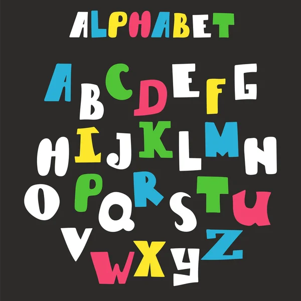 Alphabet vectoriel isolé sur fond noir. Lettres dessinées — Image vectorielle