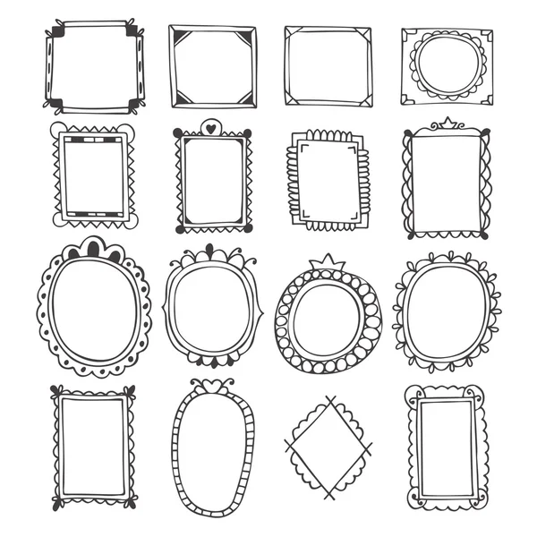 Molduras desenhadas à mão vintage. Doodle conjunto de elementos de design — Vetor de Stock