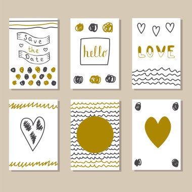 Collection of hand drawn cute cards and invitations. Set of vint