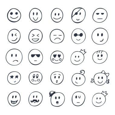 Set of hand drawn smiley, funny faces with different expressions