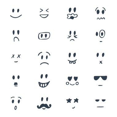 Set of hand drawn smiley faces. Sketched facial expressions set