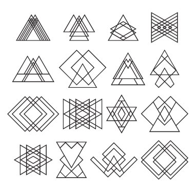 Trendy hipster geometrik şekiller kümesi. Geometrik Logotype veya