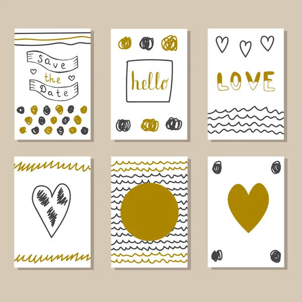 Collection of hand drawn cute cards and invitations. Set of vint — Stockvector