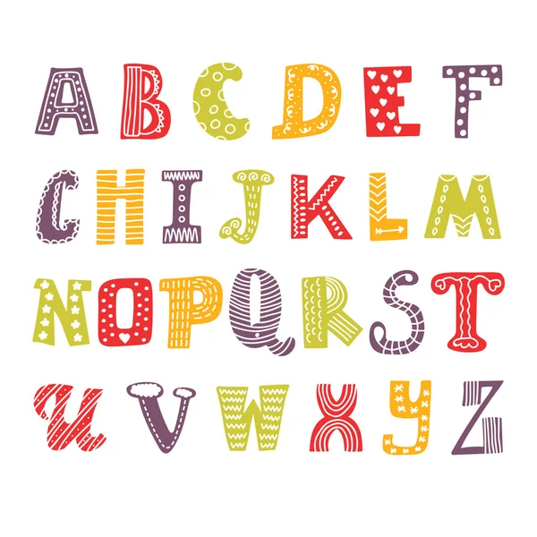 Cute hand drawing alphabet. Funny font. Hand drawn design — ストックベクタ