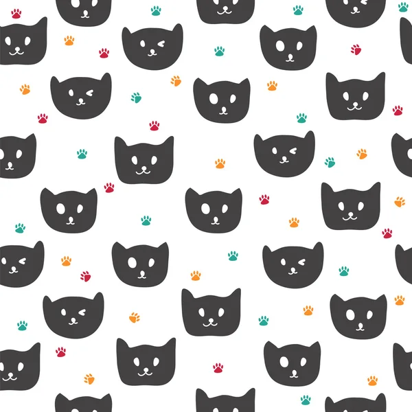 Lindo patrón sin costuras con gatos negros — Vector de stock