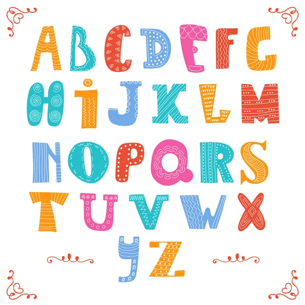 Alphabet vectoriel mignon isolé sur fond blanc. Dessiné à la main le — Image vectorielle