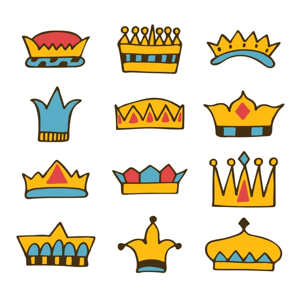 Doodle set of crowns. Hand drawn crowns — Stockvector