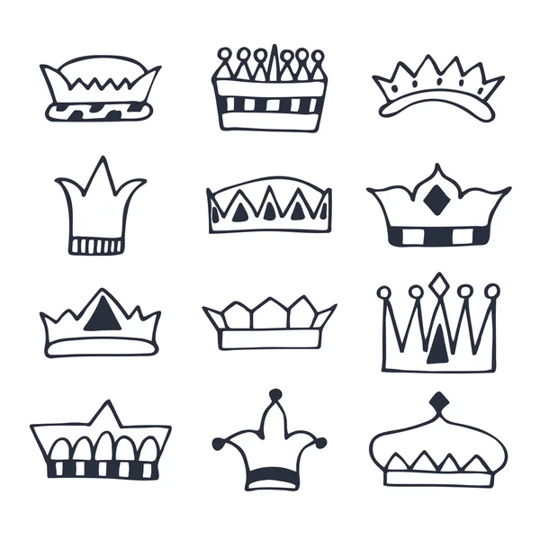 Hand drawn crowns set. Sketch crowns collection — Stockvector