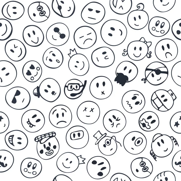 Seamless pattern with cheerful and happy smiley faces. Sketch em — Διανυσματικό Αρχείο