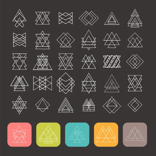 Set of 35 trendy geometric shapes. Hipster retro signs for logot — Stok Vektör