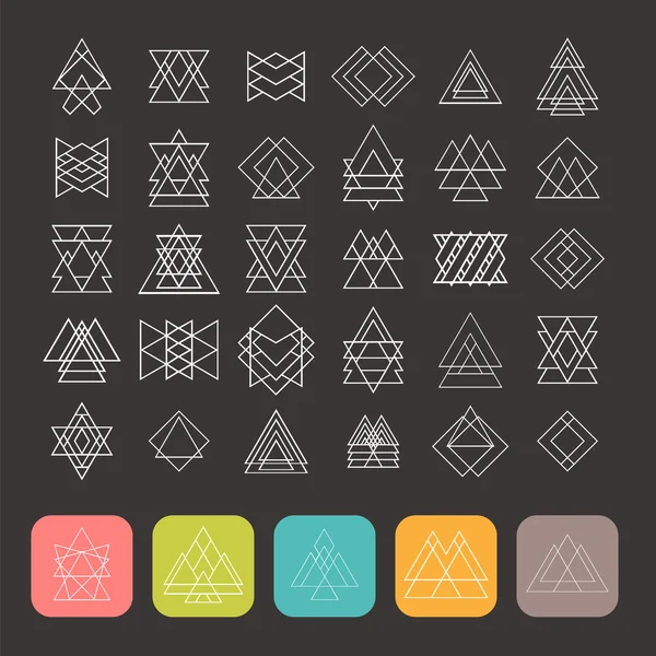 Set de 35 formas geométricas de moda. Hipster signos retro para el lóbulo — Vector de stock