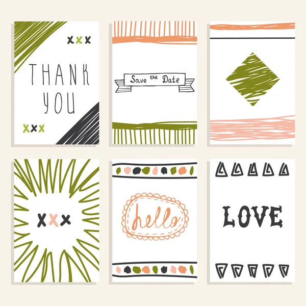 Conjunto de tarjetas vintage con texturas románticas dibujadas a mano. Coleccionistas — Vector de stock