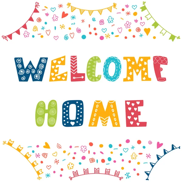 Welcome home text with colorful design elements — Stock Vector