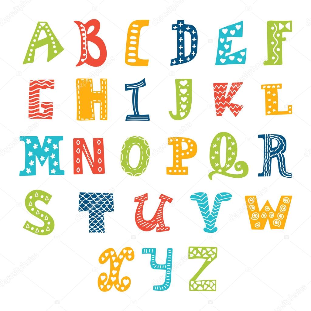 Cute vector alphabet isolated on white background. Letters