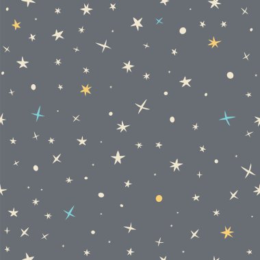Hand drawn seamless pattern with night sky and stars