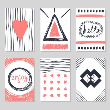 Romantik elle çizilmiş dokular ile vintage kart dizisini. Yaratıcı