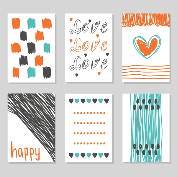 Collection of hand drawn romantic cards and invitations. Trendy — Stock vektor