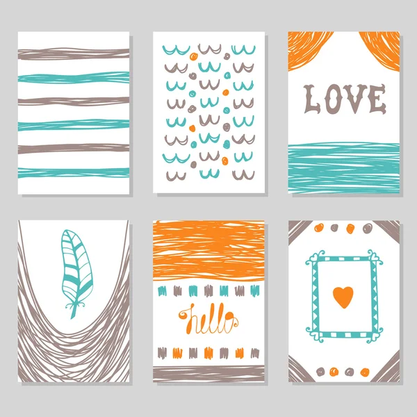 Collection of hand drawn romantic cards and invitations. Trendy — Stockvector