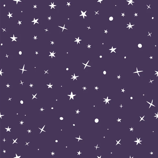 Padrão sem costura desenhado à mão bonito com céu noturno e estrelas — Vetor de Stock