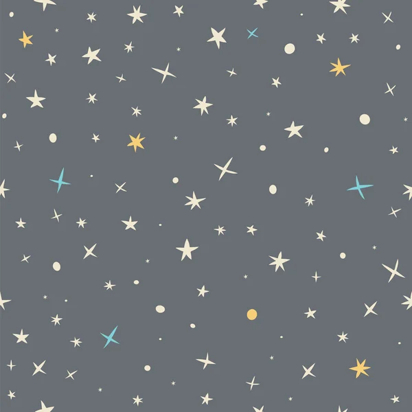 Hand drawn seamless pattern with night sky and stars — Stockvector