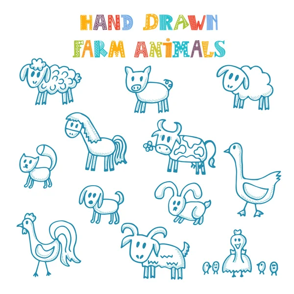 Animales de granja extraídos a mano — Vector de stock